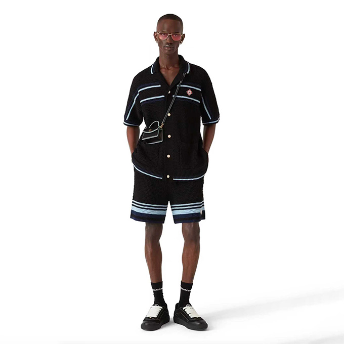 casablanca striped crochet knit short-sleeve shirt & shorts